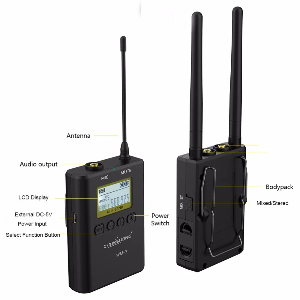 ZhuoSheng WM 10 100 канальный цифровой UHF беспроводной микрофон для Youtube видео|Микрофоны| |