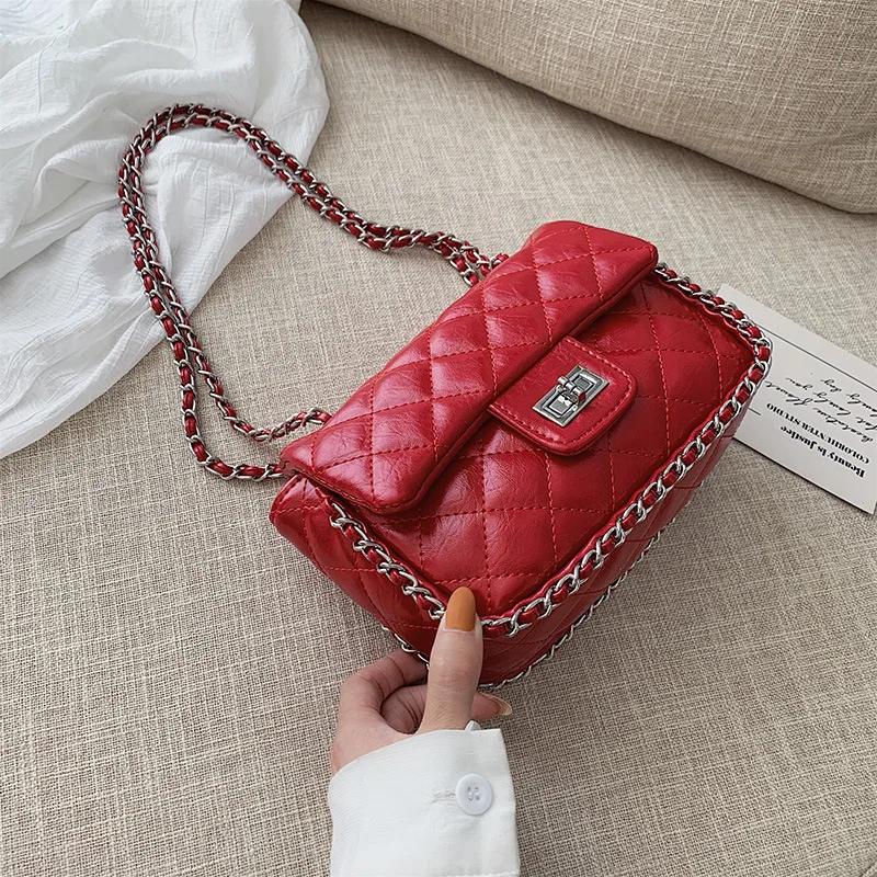 

Women 2019 Summer New Fashion PU Women Bags Single Shoulder Oblique Lingge Chain Bag