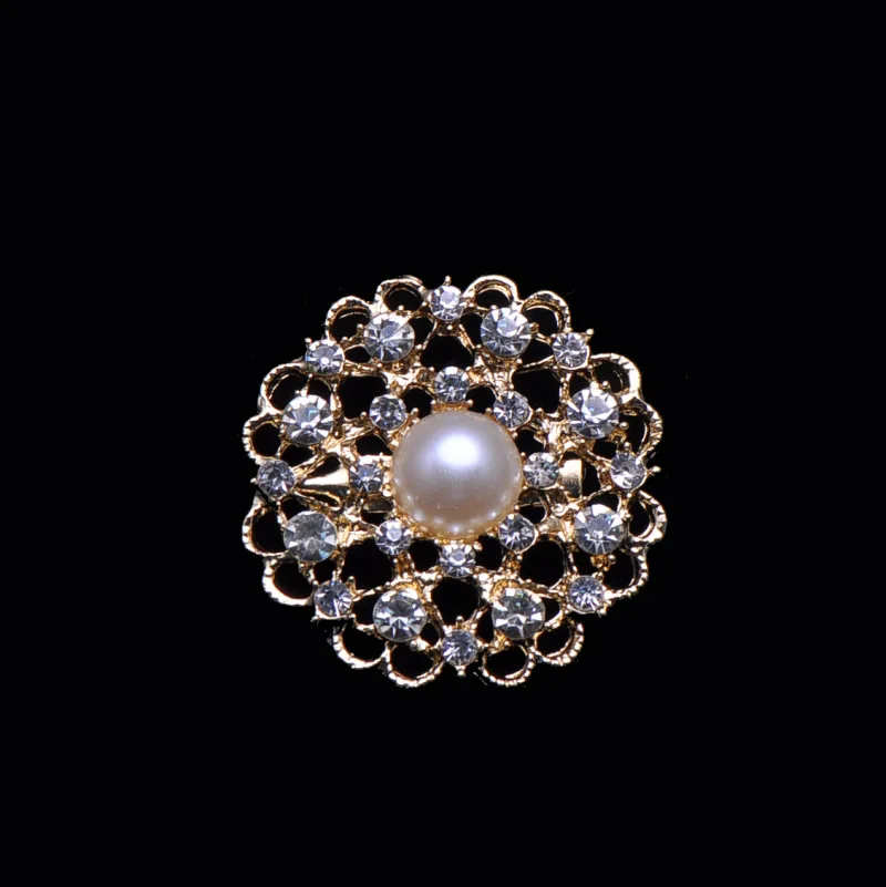 

(S0461) 38mm metal rhinestone brooch,with pin at back,light gold plating,ivory pearl