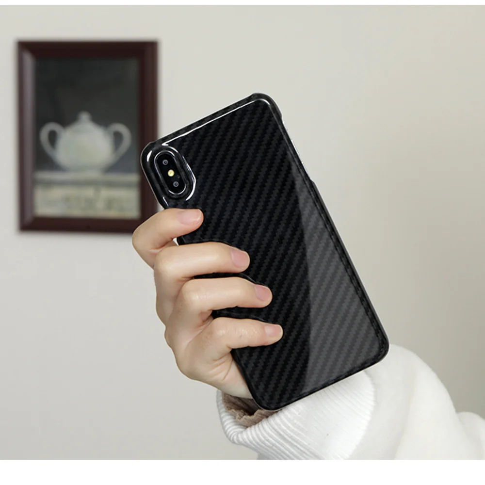 Comprar Funda de fibra de carbono Real ultrafina de 0,7mm para iPhone X funda trasera de lujo de protección completa con patrón de fibra de carbono para iPhone X