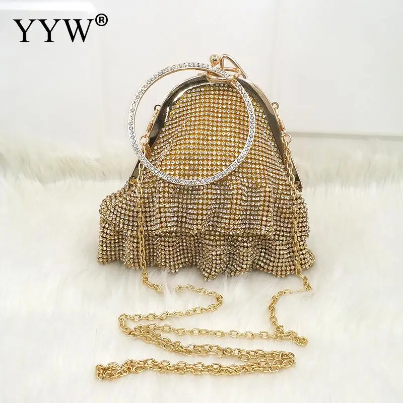 

Gold Diamonds Women Circle Ring Prom Bag Bridal Wedding Clutch Bag Crystal Totes Evening Bags Small Purse Handbags Silver Bags