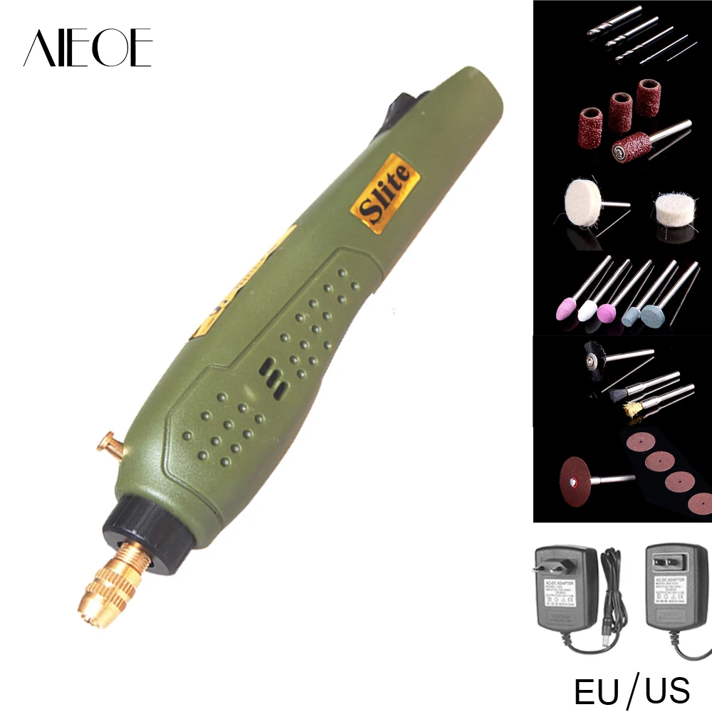 AIEOE DC 12V Grinder Set EU US Carving Machine For Jade Small Grinders