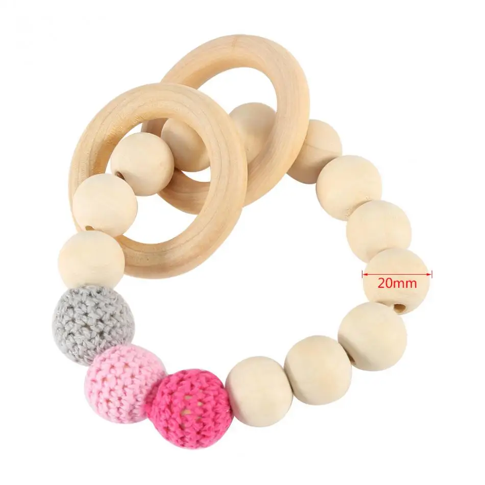 

Wooden Baby Teether Bracelet Infant Safety Kids Teether Necklace Handmade Natural Crochet Beads Teething Ring Infant Toy Gift