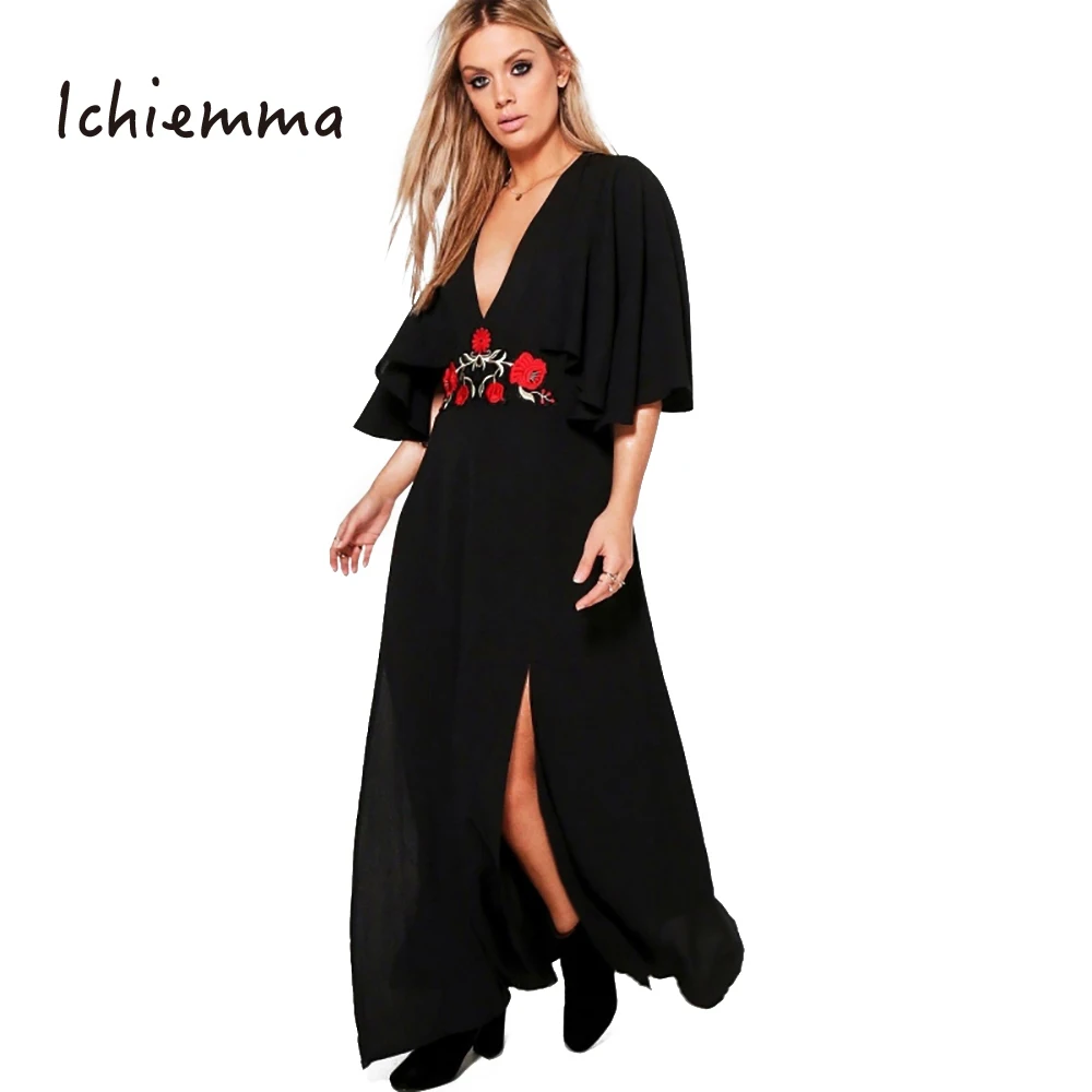 V-Neck Flounce Printed Plus Size Midi & Maxi Dresses Black Floral – Goyanew Websites online nordstrom Small Lapel Plain Elegant Outerwear street mall