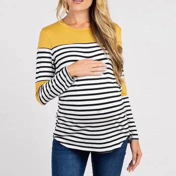 

2020 New Women ropa de mujer shirt maternity Mom Pregnant clothes Nursing Baby Maternity Long Sleeved Striped tees Clothes jurk