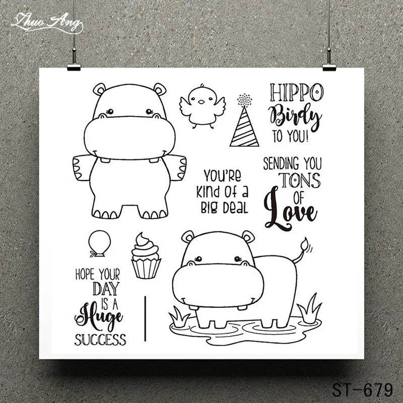 

Cute Hippo and Words Clear Stamp for Scrapbooking Rubber Stamp Seal Paper Craft Clear Stamps Card Making