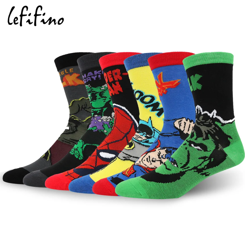 LeFifino Cartoon Men Cotton Socks Colorful Popular Anime Hero Series