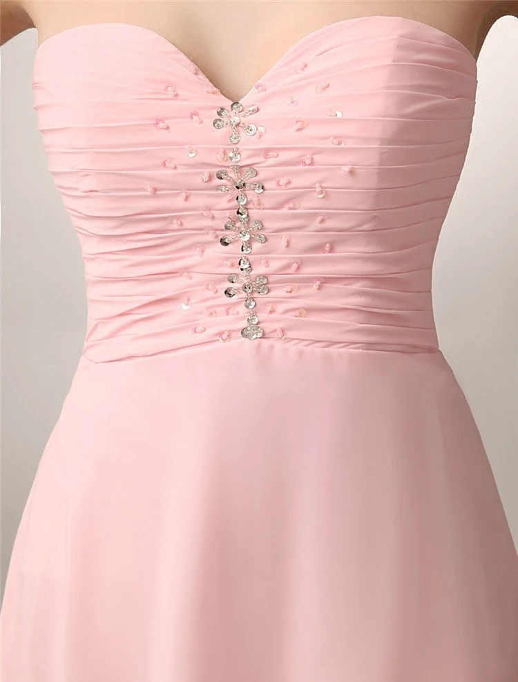 Vestido invitada boda mujer2019 Новое шифоновое Сексуальное Милое розовое платье подружки невесты с открытой спиной и кристаллами