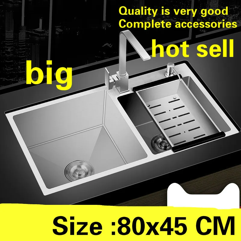 

Free shipping Apartment 304 stainless steel kitchen manual sink double groove vogue do the dishes hot sell big 800x450 MM