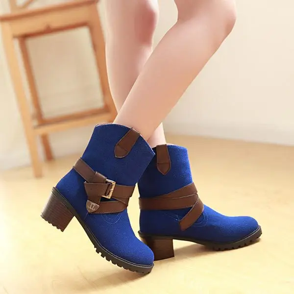 

2014 fashion British style vintage Nubuck leather women shoes Heels women short motorcycle boots Belt Buckle ankle martin boots