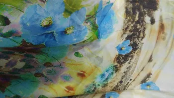 

Telas Senior silk linens blended dry fit cool air paris cheap-fabric blue/green Naturals flowers prints tissu cotton Flax fabric