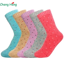 Cheng Heng 5 пар/упак. Модные женские кроличья шерсть весна осень зима толстые теплые носки мягкие повседневные милые стильные носки с узором в горошек