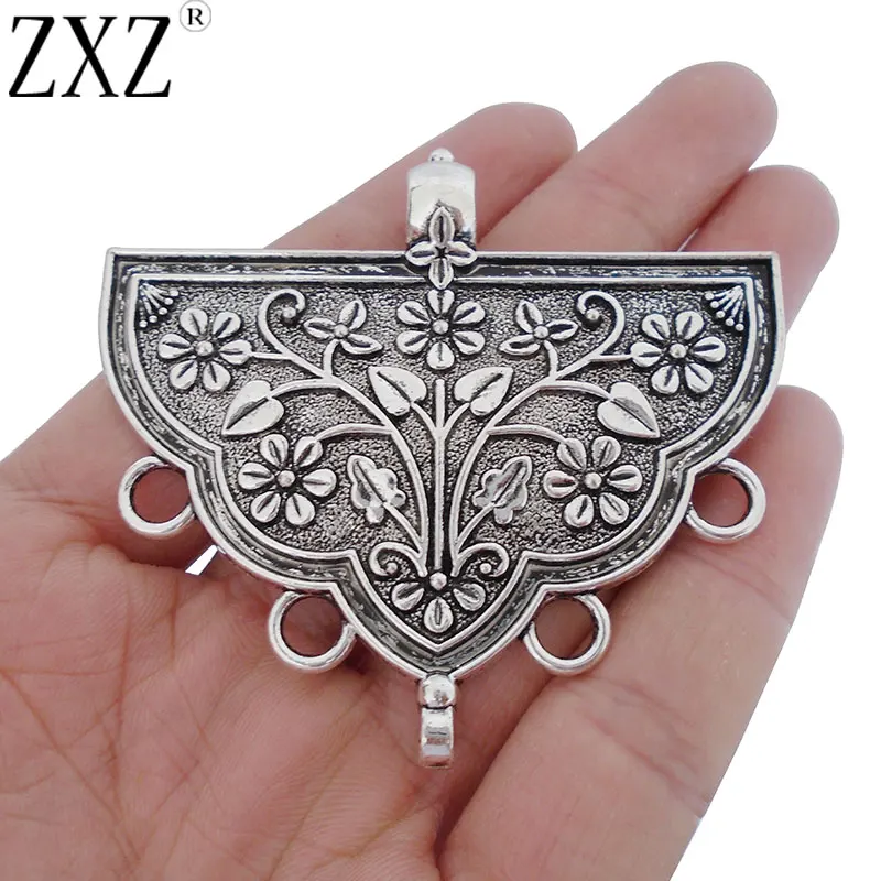 

ZXZ 2pcs Antique Silver Large Boho Tribal Multi Strand Flower Connector Pendant for Necklace Jewelry Making Findings 65x59mm