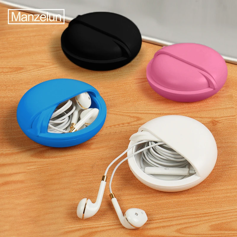Round Earphone Wire Organizer Box Data Line Cables Storage Case Plastic Container Jewelry Headphone Protect with Rotating Cover