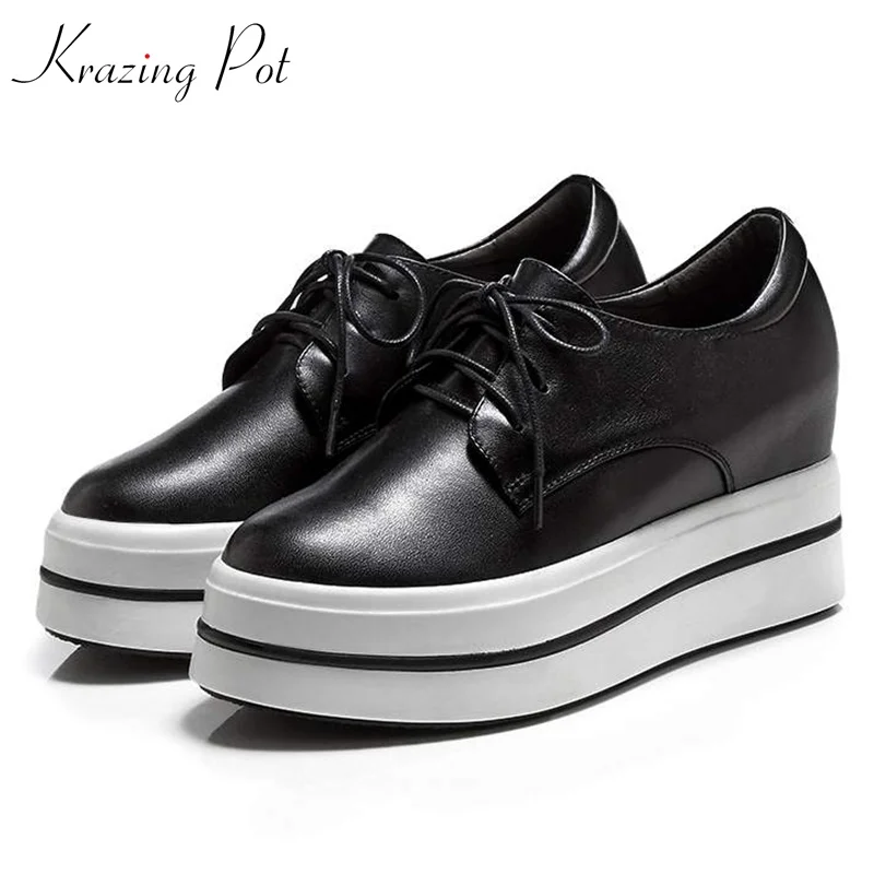 

Krazing Pot 2019 genuine leather Internet Reds superstar platform lace up sneakers round toe leisure casual increased shoes L73