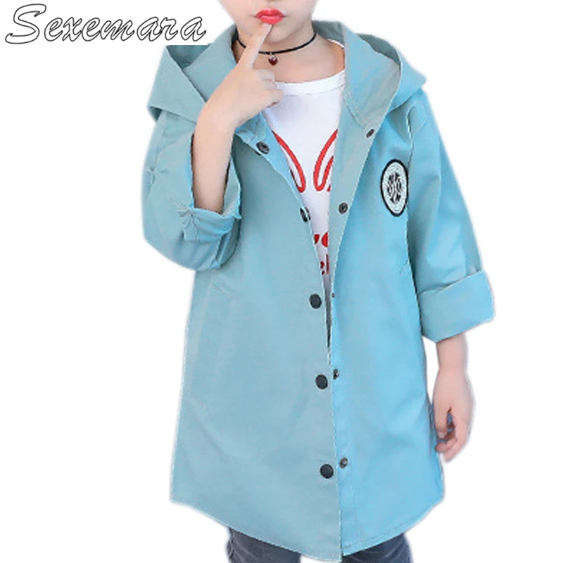 

SexeMara Girls windbreaker jacket spring and autumn 2018 new hooded cotton shirt girls autumn long section tide