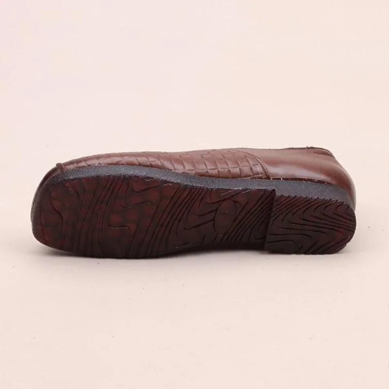 Carré Brun Main Mou Cuir tissé Black Chaussures Vache Noir Automne brown Style Femmes De En Maman Rétro Plat Fond Nouveau Printemps InP16nY