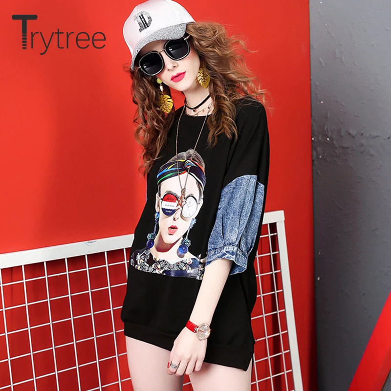 Trytree летняя повседневная женская модная футболка с принтом и круглым вырезом