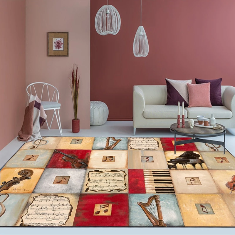 

Music Violin Printed Large Home Tapete Area Rugs Carpets for Living Room Soft Kids Bedroom Bedside Decor Anti-Slip Floor Mats