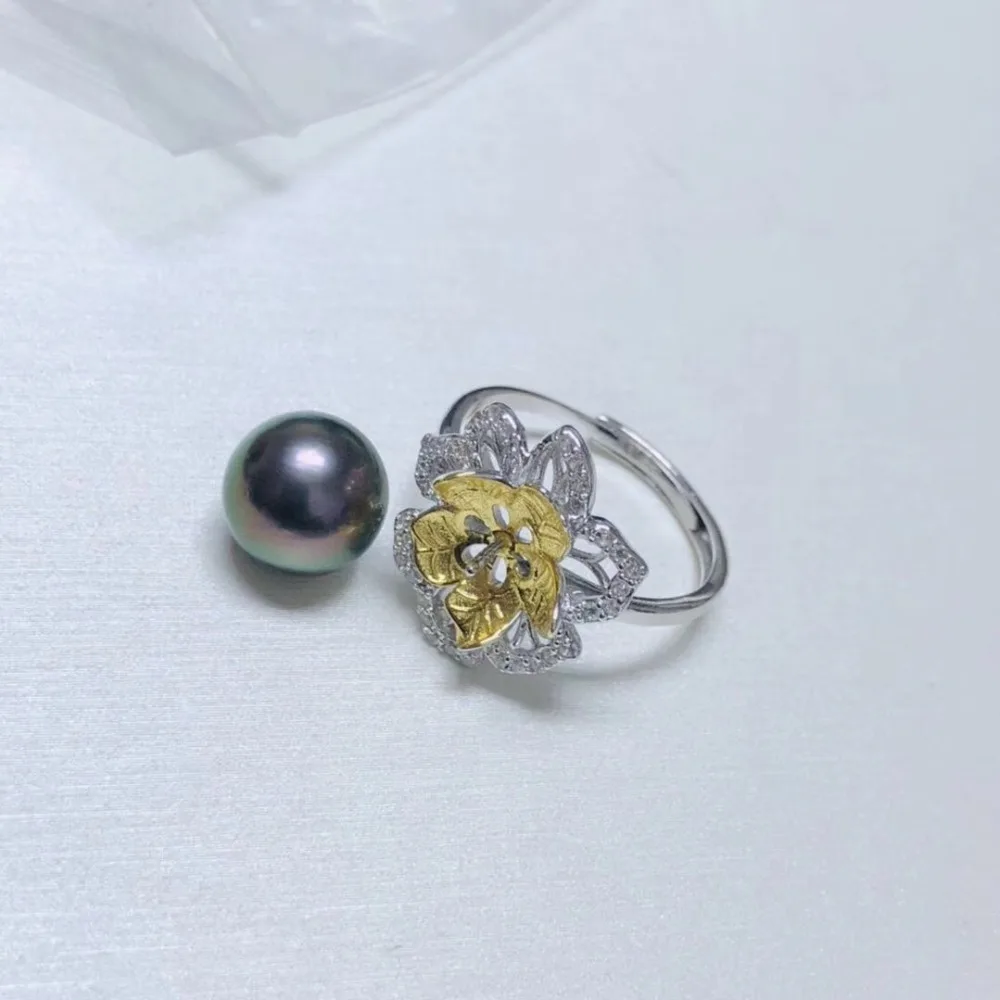 

925 Silver Pearl Ring Finger Ring Settings Adjustable Resizable Ring Findings and Component Jewelry Parts Fittings Accessories