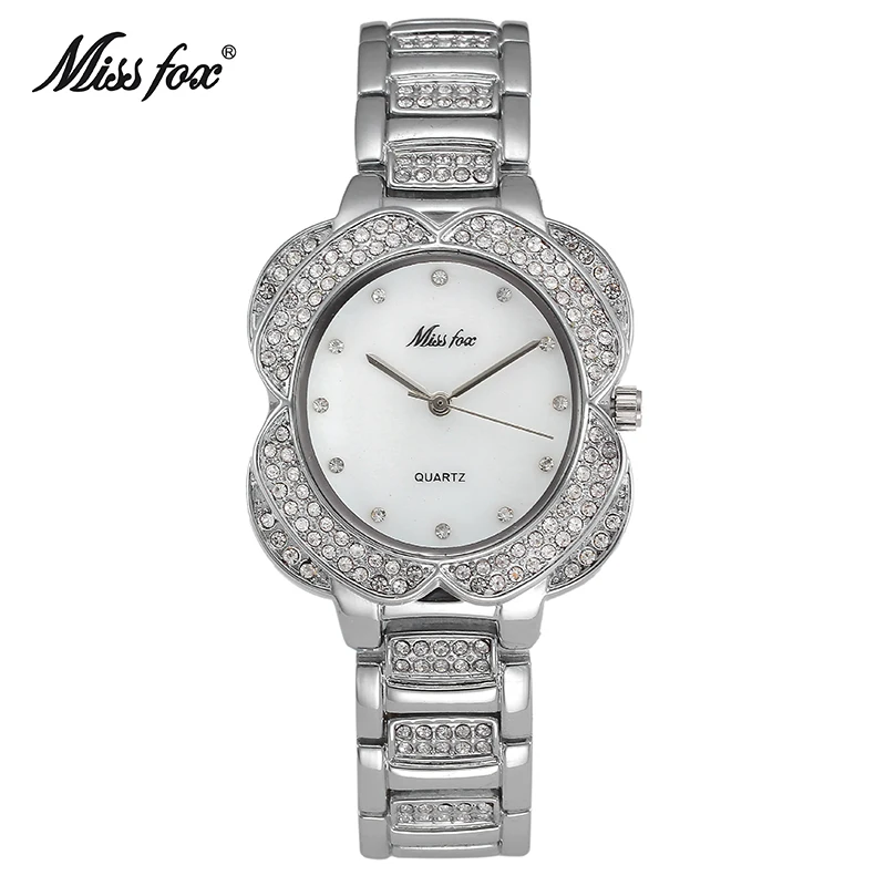 MissFox цветок модные женские часы золотые амулеты Алмаз кварцевые браслет Relogio Feminino
