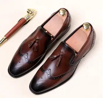 

Trending Tassel Genuine Leather Casual Shoes Men Loafres Business Leisure Party Shoes Slip on Wedding Dress Man Shoes Size 38-44