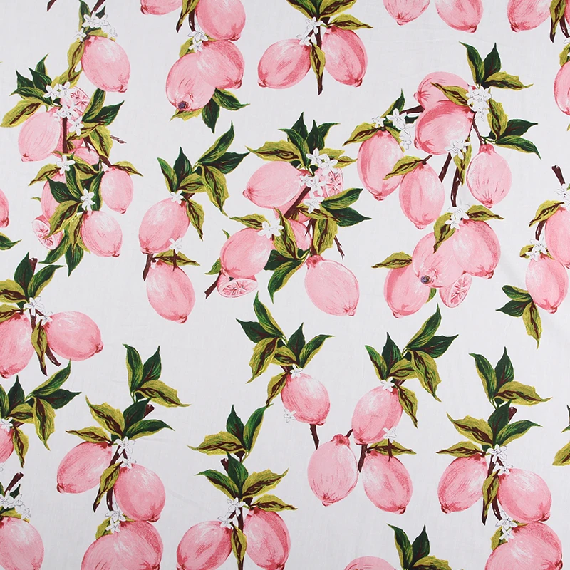 

Width 140cm Spring summer powder lemon printed 100% original cotton plain craft fashion fabric tissu au meter bright cloth DIY