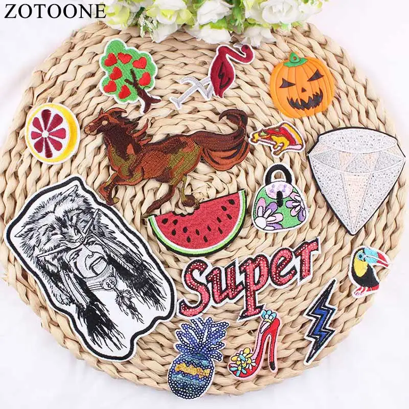 

ZOTOONE Bird Watermelon Space Patch Badge Iron On Appliques And Cartoon Vintage Sew On Patches For Kids Clothes Accessories