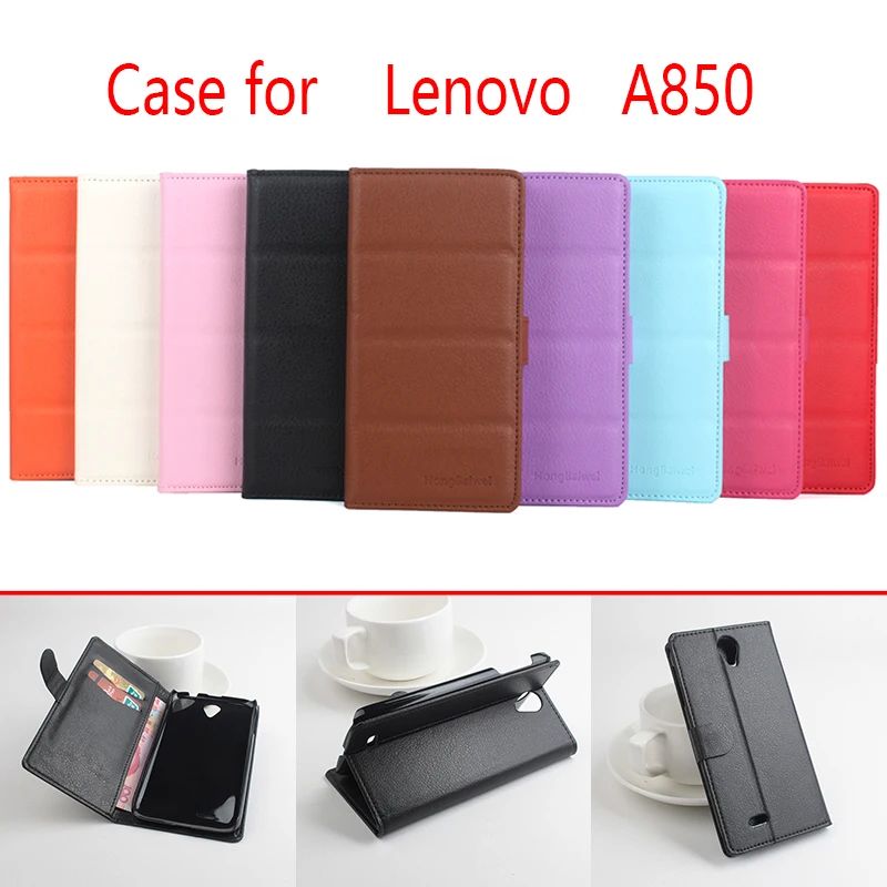 

For Lenovo A850 Phone Case Folio Flip Pure Color Lichee Pattern PU Leather Wallet Case Cover Cash/Card Slots sanheng