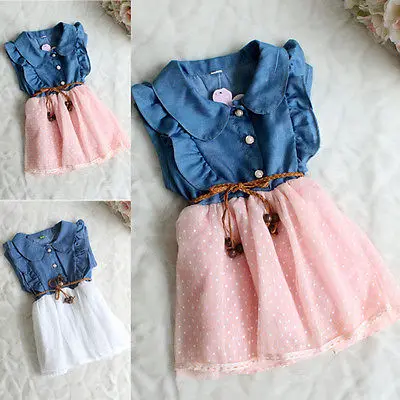 

Baby Girl Kids Princess Party Dress Pathhwork Summer Cool Clothes Ruffle Clothes Kid Denim Jeans Dress Costume 1 2 3 4 5 Years