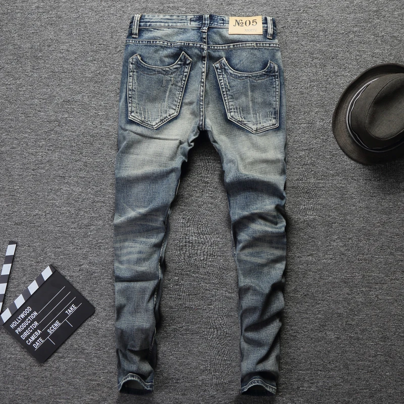 Italian Fashion Men Jeans Retro Wash Embroidery Classical Denim Pants Streetwear Hip Hop Jeans homme 98% Cotton Ripped Jeans Men