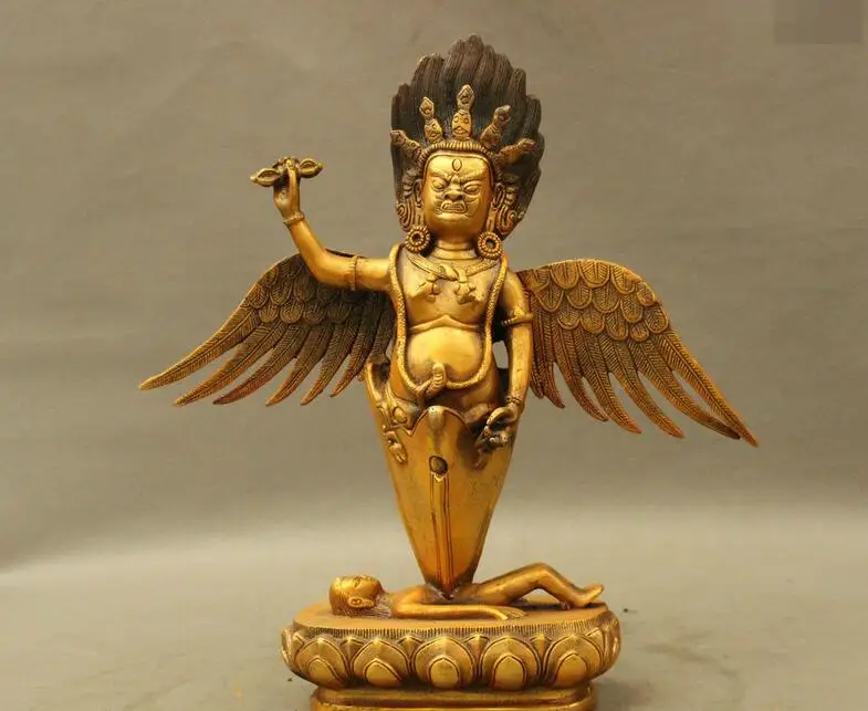 

free 12" Tibet Bronze Gilt Wrathful Heruka Vajrakilaya God Phurpa Dagger Holder Statue fast