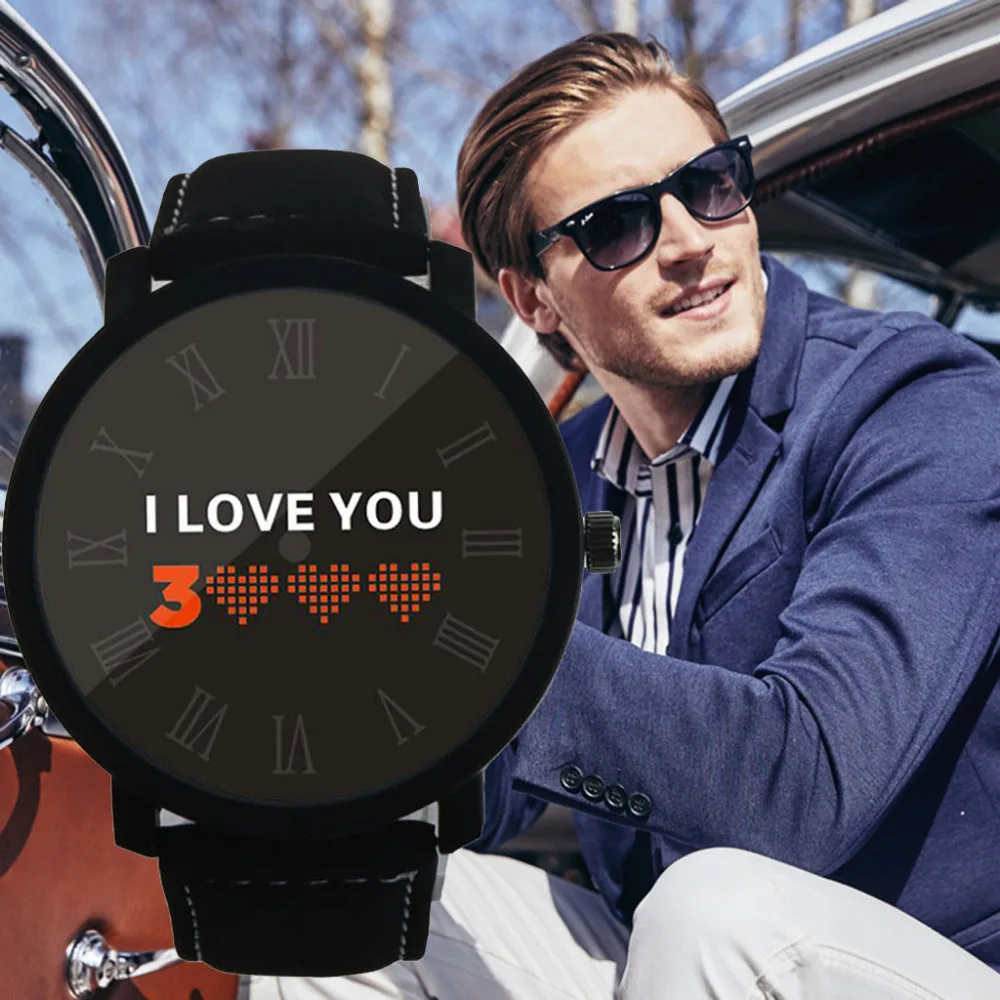 

I LOVE YOU 3000 Fashion Men's Watches Roman numerals Round Dial Quartz Wrist Watch Analog Clock montre homme free shiping XB40