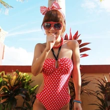 Vintage Polka Dot One Piece Suits Cute Swimsuit For Grils Swimwear Women Bra Padded Bodysuit Bathing Suit Swimming Suit M6702