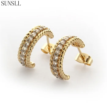 

SUNSLL Golden Color Copper Pins White Cubic Zirconia Hoop Earrings Women's Fashion Party Jewelry Cobre CZ Brincos