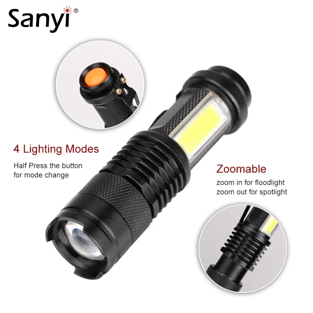 

2000LM XML XPE COB LED Flashlight Portable Mini ZOOM Torch Flashlight Use AA 14500 Battery Waterproof In Life Lighting Lantern