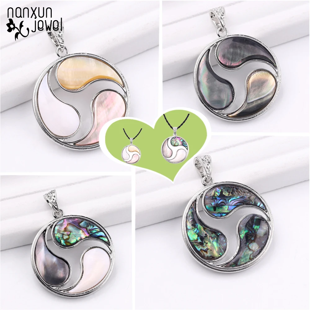

Boho New Mother of Pearl Shell Pendant Necklace Water Drop Round Abalone Shell Stone Pendant Jewelry Making women men Necklace