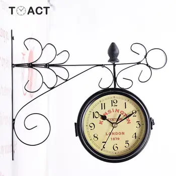 

Wall Clock European Double-sided Classic Wall Clocks Wrought Iron Hanging Watch Vintage Decorative Living Room Garden Decor Mute