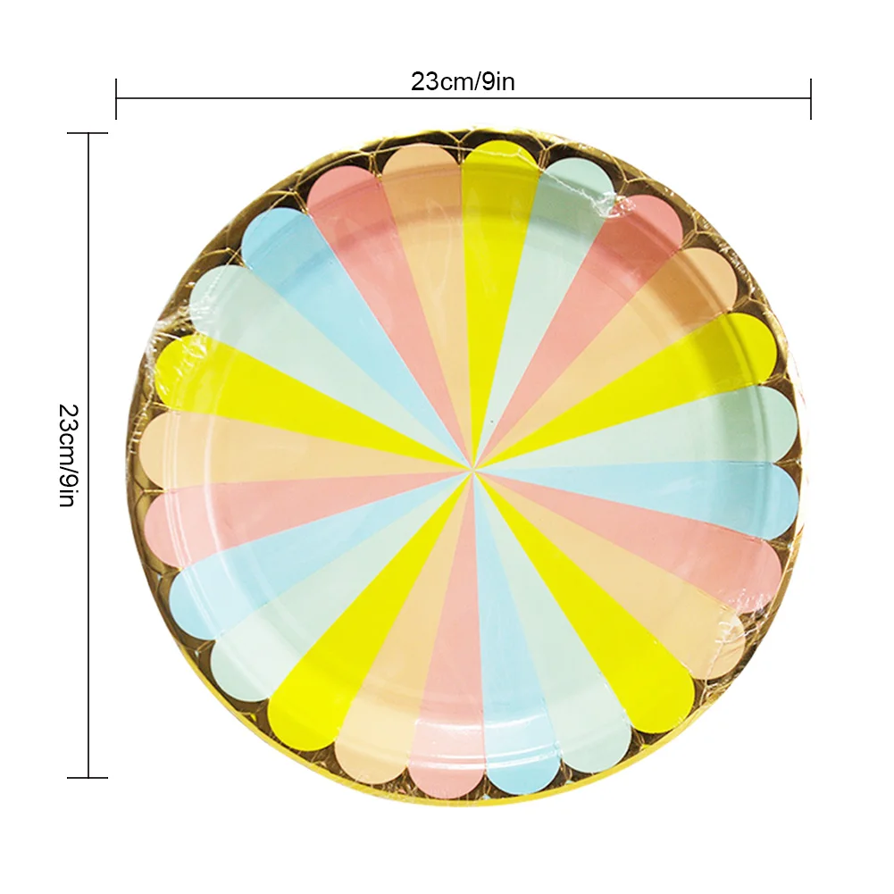 Радужная полосатая Конфета цвета золотой край одноразовая бумажная посуда тарелки чашки аксессуары для салфеток набор бумажных столовых приборов