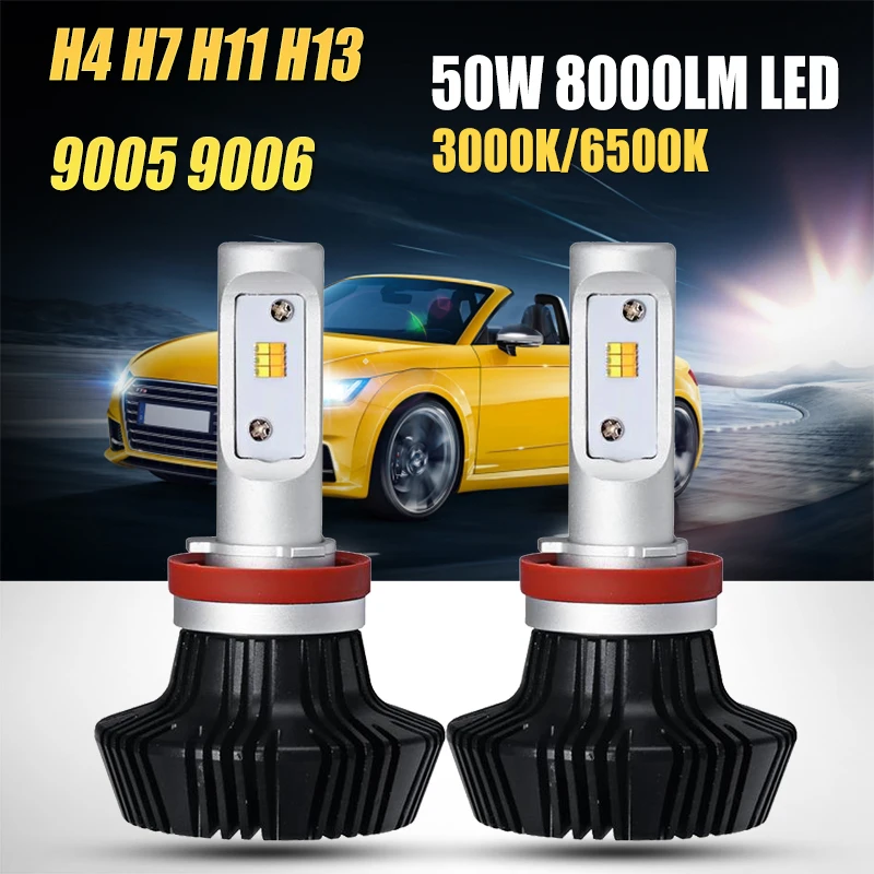 Oslamp H4 H13 Hi-Lo Beam H7 H11 9005 9006 Single Beam 50W LED Car Headlight Bulb Fog Light Lamps Yellow White Light 3000K 6500K