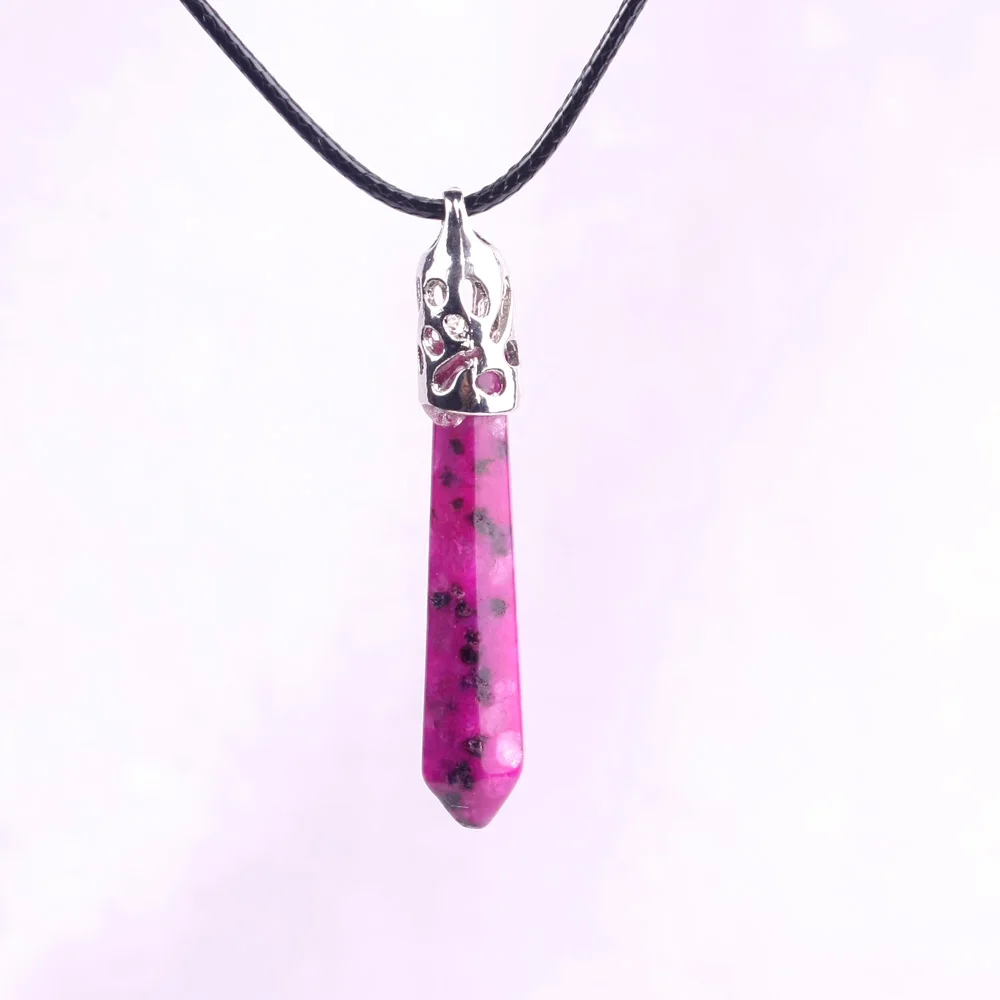 Лот 10 комплектов женская классика розовый кристалл кварца камень шестиугольник маятник бусины кулон в форме колонны - Окраска металла: purple aventurine