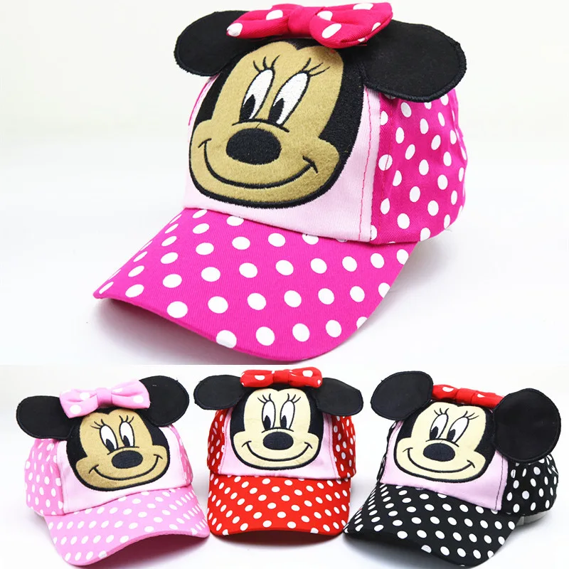 

Cartoon Cute Girl Hat New Children's Mouse Minnie Bow Baseball Caps Lovely Female Baby Bending Along Baseball Cap Outdoors Hats