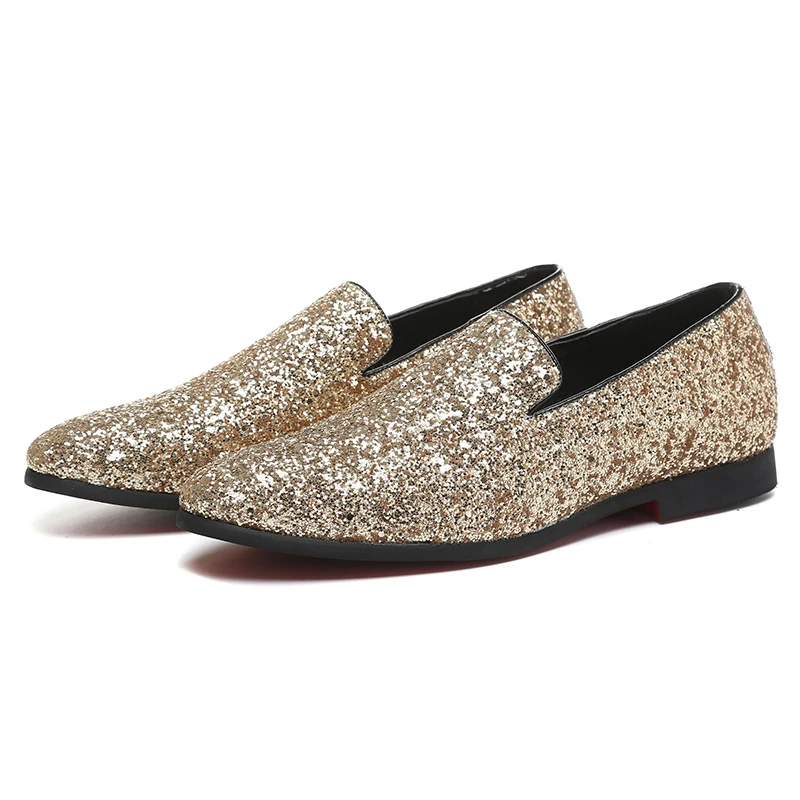 

Plus Size 38-48 Luxury Men Loafers Silver Black Gold Shoes Rhinestones Casual Men Wedding Party Shoes European-style smoking