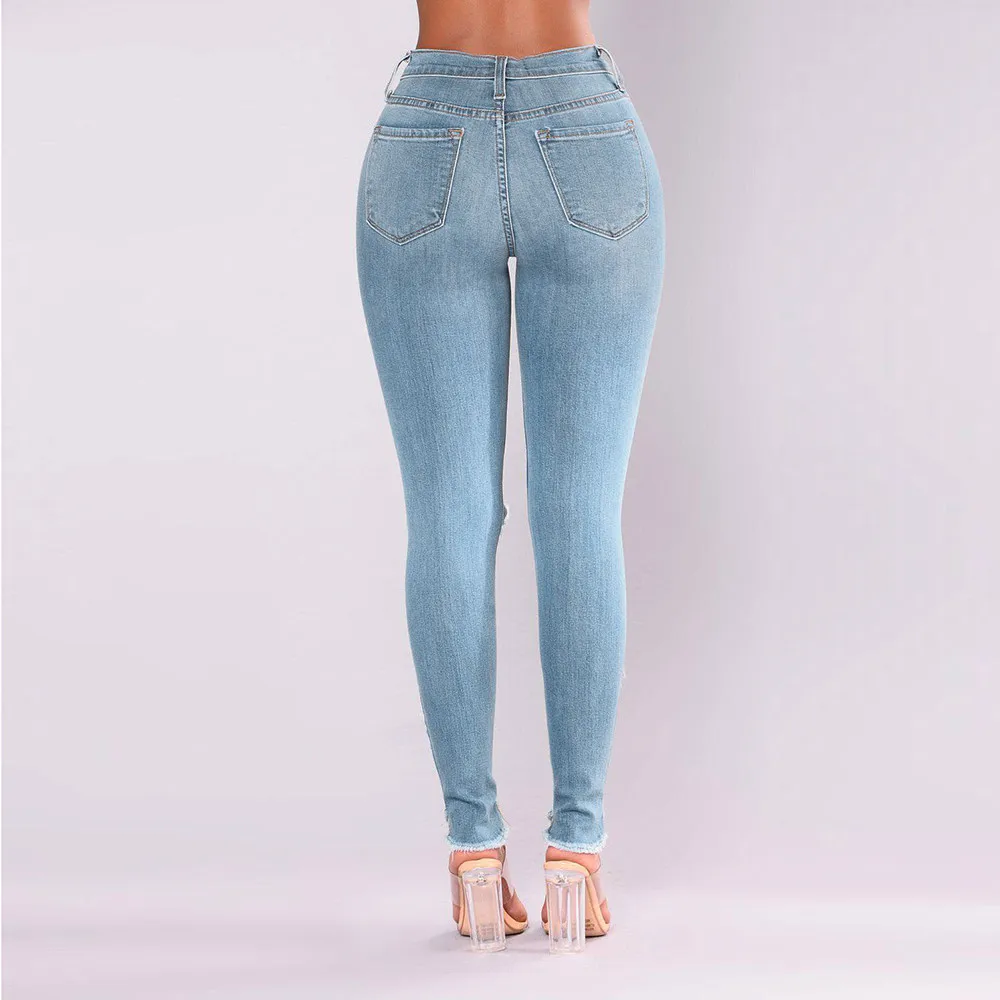 CHAMSGEND Casual Long Jeans Women High Waist Skinny Pencil Blue Denim Pants Ripped Hole Cropped Slim Fit Skinny Jeans Women Oc15 CHAMSGEND Casual Long Jeans Women High Waist Skinny Pencil Blue Denim Pants Ripped Hole Cropped Slim Fit Skinny Jeans Women Oc15
