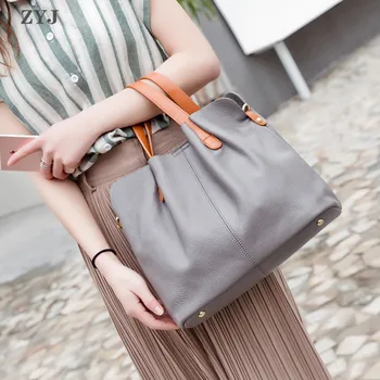 

ZYJ Luxury Women Genuine Leather Handbags Shoulder Tote Bags Casual Ladies Messenger Leisure Crossbody Handbag Composite Bag