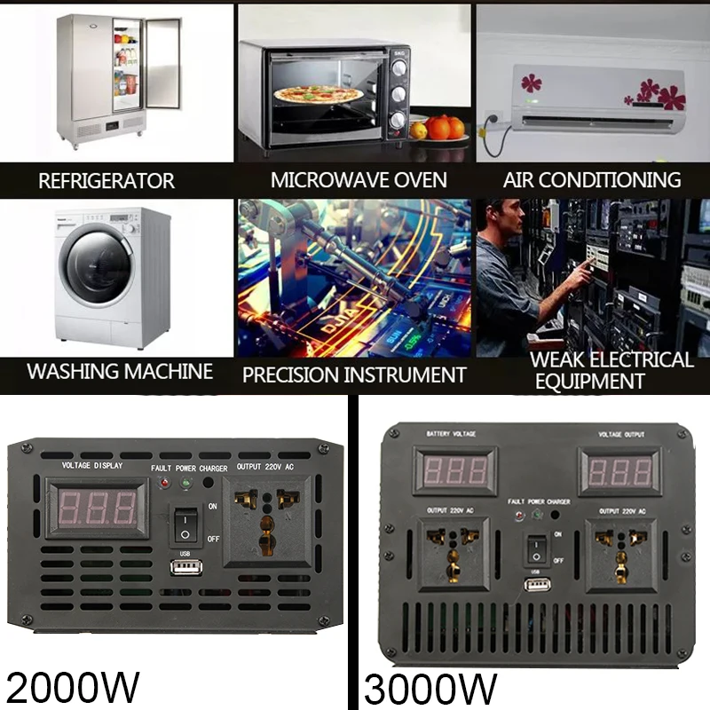 Автомобильный инвертор 12 в 2000 Вт 3000 Вт 24 В 220 В чистая синусоида преобразователь мощности 12 24 2000 3000 DC 12 В в AC 220 В инвертор Авто