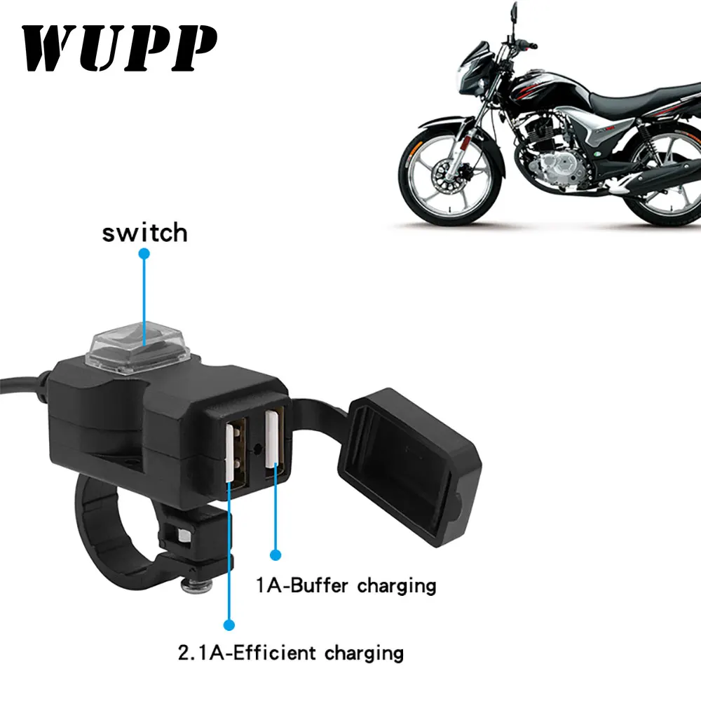 WUPP Dual USB зарядное устройство для мотоцикла 5V 1A/2.1A адаптер питания Разъем для телефона 9-24 V/9-90 V водонепроницаемое зарядное устройство