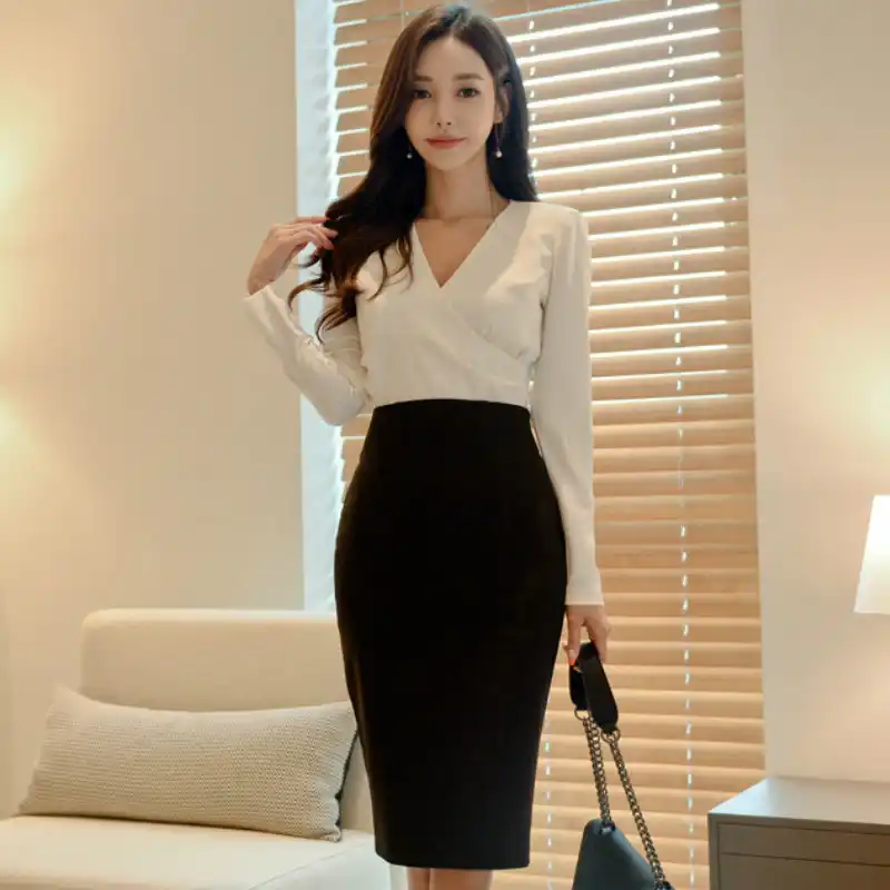 white blouse and black pencil skirt