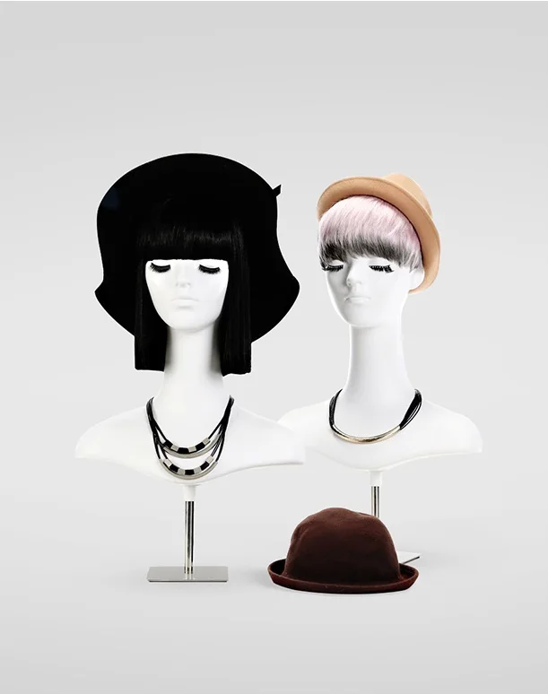 ABS белый женский манекен головы с металлическим основанием для парик шляпа Дисплей