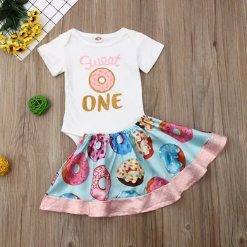 

Pudcoco Summer Newborn Baby Girl Clothes Cotton Sweet Doughnuts Print Romper Jumpsuit Short Skirt 2Pcs Outfits Summer Clothes
